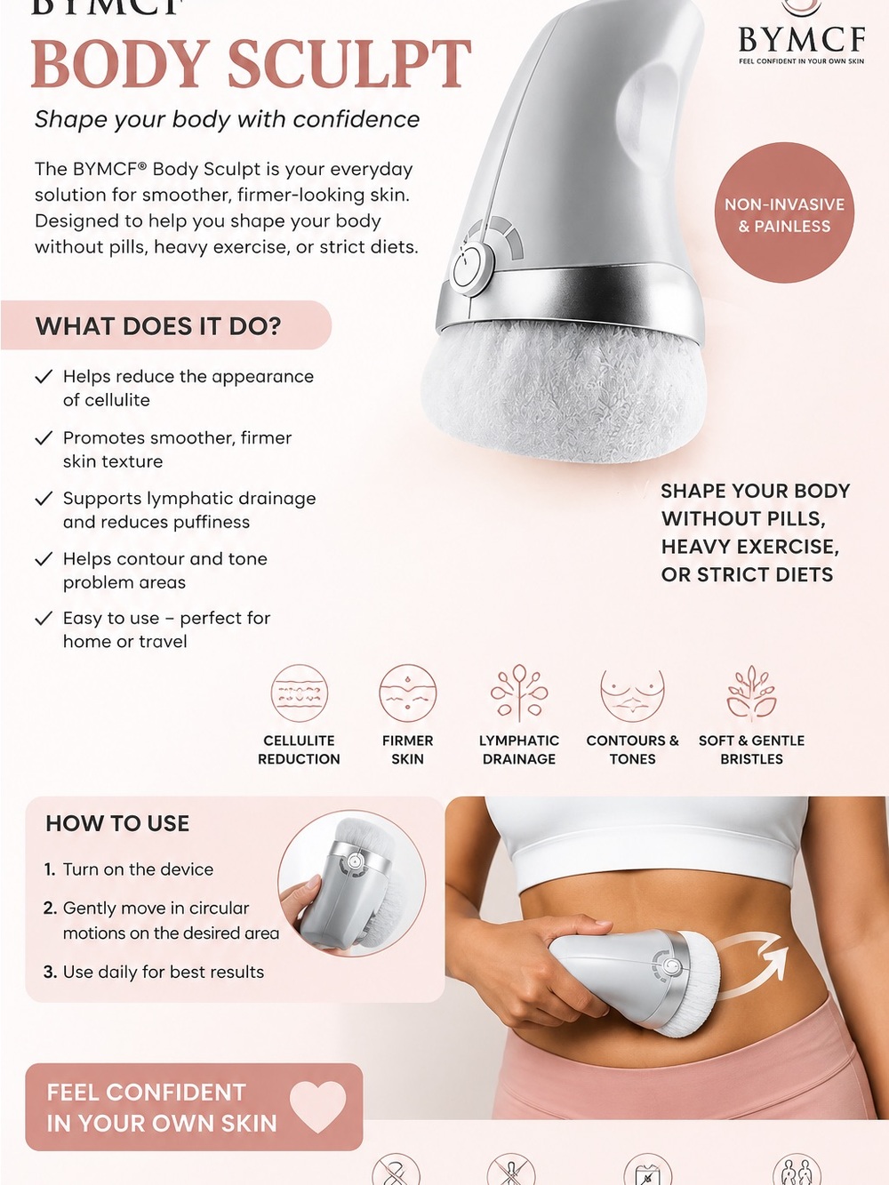 YMC Body Sculpt - White Body Brush for Cellulite & Firming